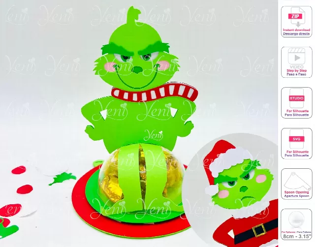 Grinch candy holder - For 8cm / 3.15" Sphere - Svg and Studio files