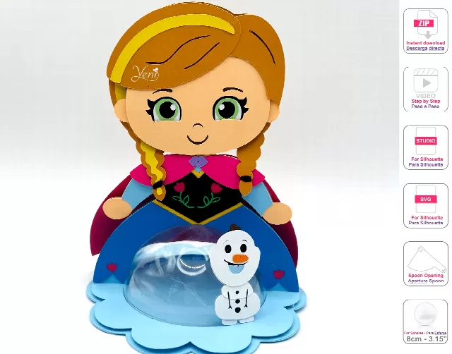 Ana Frozen Princess candy holder - For 8cm / 3.15" Sphere - Svg and Studio files