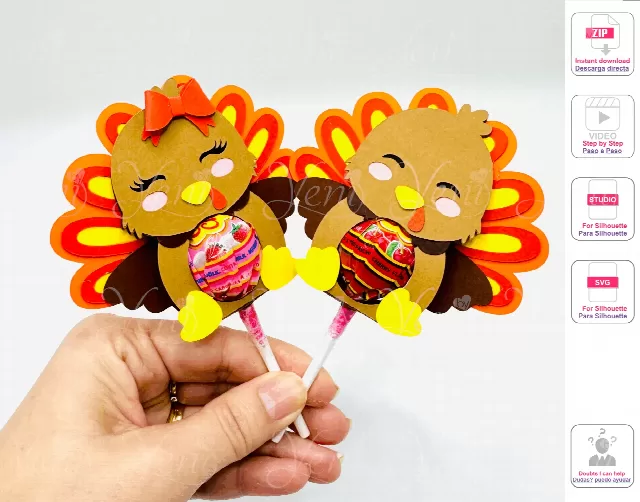 Turkeys Lollipop Holder - Studio and Svg Digital Files