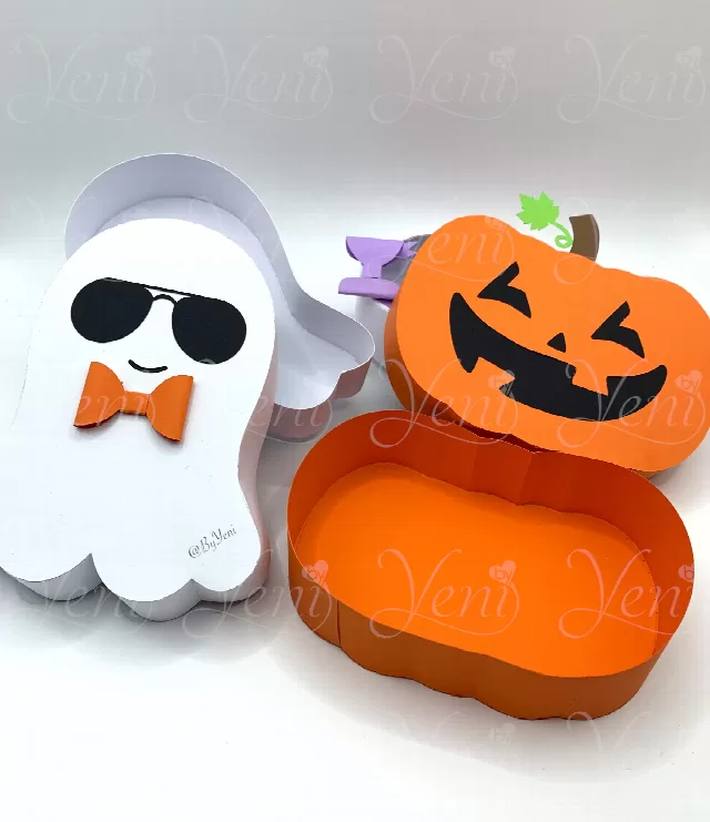WITH LID and layers Halloween pack - adorables pumpkin and ghost couple candy box - Digital File Svg and Studio