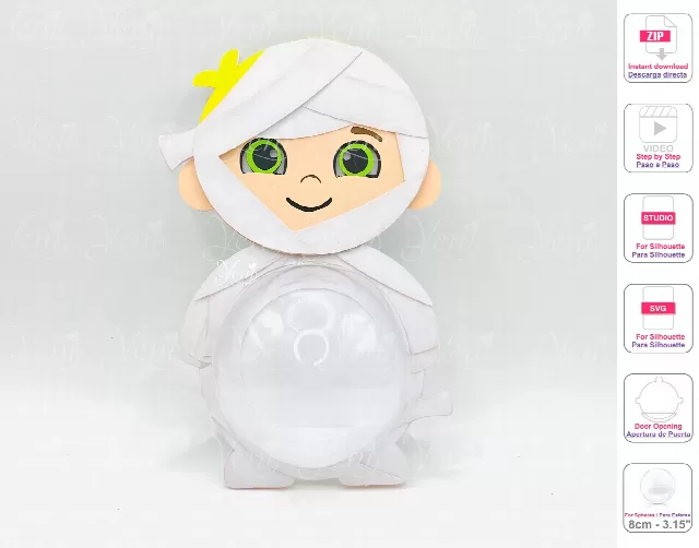 Mummy candy holder - For 8cm / 3.15" Sphere - Svg and Studio files