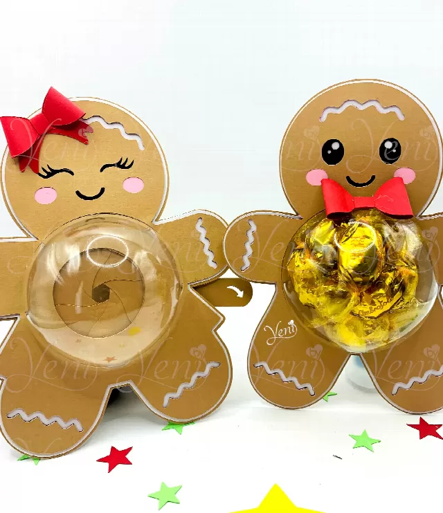 Gingerbread Couple candy holder - For 3 sizes - Svg and Studio files