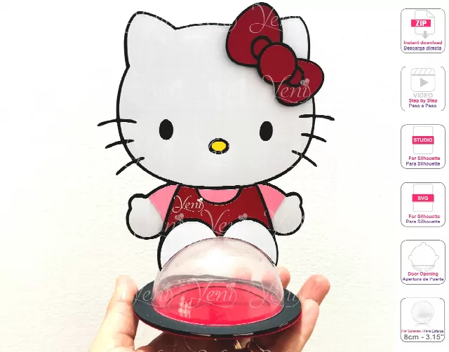 Hello Kitty candy holder - For 8cm / 3.15" Sphere - Svg and Studio files