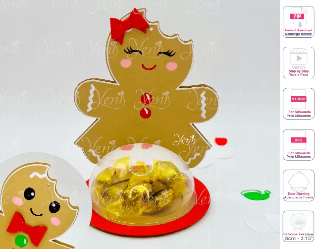 Gingerbread candy holder - For 8cm / 3.15" Sphere - Svg and Studio files