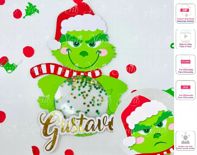 Christmas Grinch ornament - Digital Files - Xmas - svg -studio