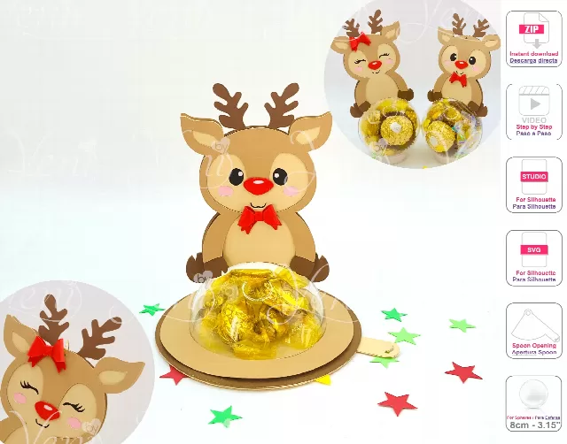 Reindeers candy holder - For 8cm / 3.15" Sphere - Svg and Studio files