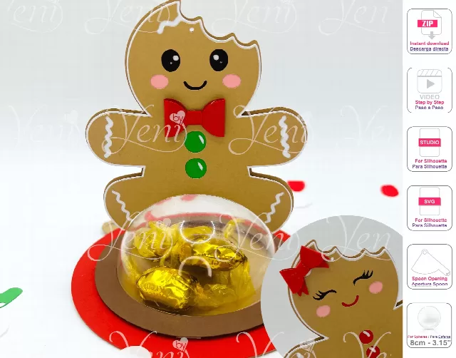 Gingerbread candy holder - For 8cm / 3.15" Sphere - Svg and Studio files