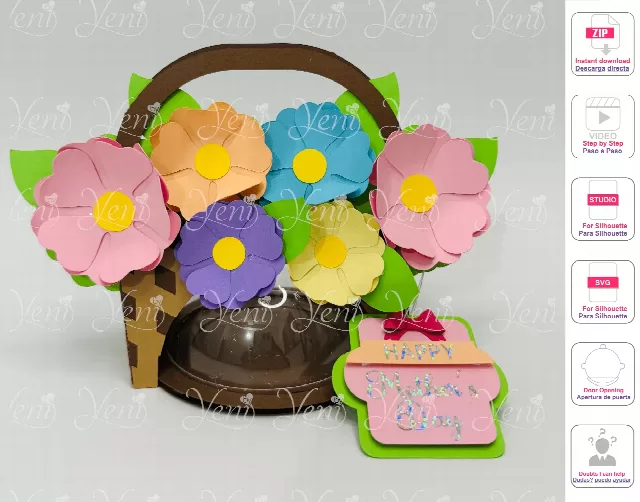 Flower Basket candy holder - For 8cm / 3.15" Sphere - Svg and Studio files