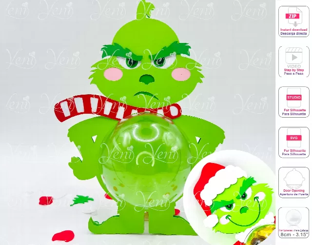 Grinch candy holder - For 8cm / 3.15" Sphere - Svg and Studio files