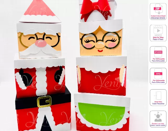 Stackable Claus Couple Small Box - Digital File - Studio and Svg