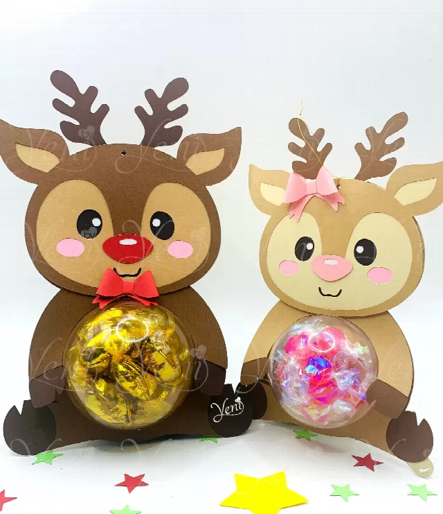 Reindeer couple candy holder - For 4 sizes - Svg and Studio files