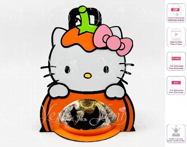 Pumpkin Hello Kitty candy holder - For 8cm / 3.15” Sphere - Svg and Studio files
