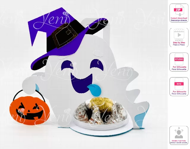 Crazy Ghost candy holder - For 8cm / 3.15” Sphere - Digital cut file  - svg studio - Halloween