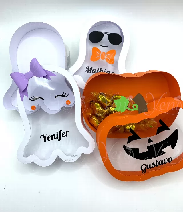 Halloween pumpkin and ghost couple Candy Boxes - Svg and Studio files