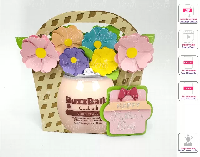 Flower Basket Buzzballz holder - SVG (cricut or scanandcut)- Studio (Silhouette) file for / Digital File
