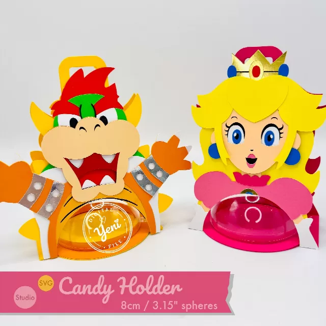 Peach and Bowser candy holder - For 8cm / 3.15" Sphere - Svg and Studio files 