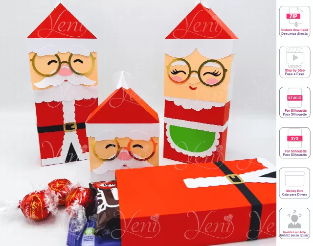 Santa and Mrs. Claus Treat Box - Studio and Svg files