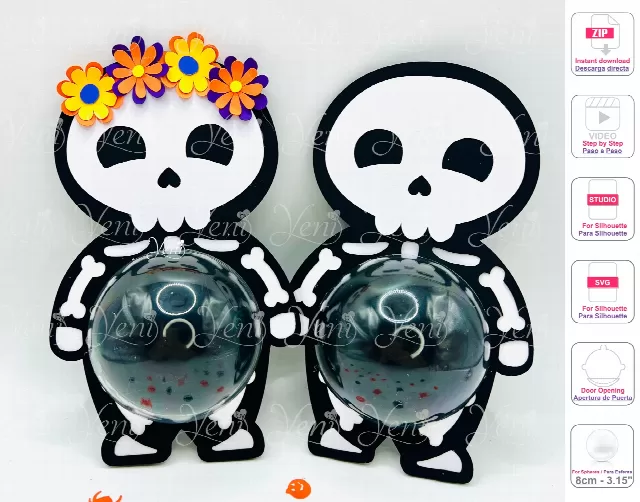 Skeletons couple candy holder - For 8cm / 3.15" Sphere - Svg and Studio files