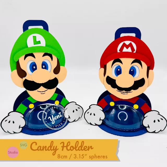 Mario and Luigi Brothers candy holder - For 8cm / 3.15" Sphere - Svg and Studio files 