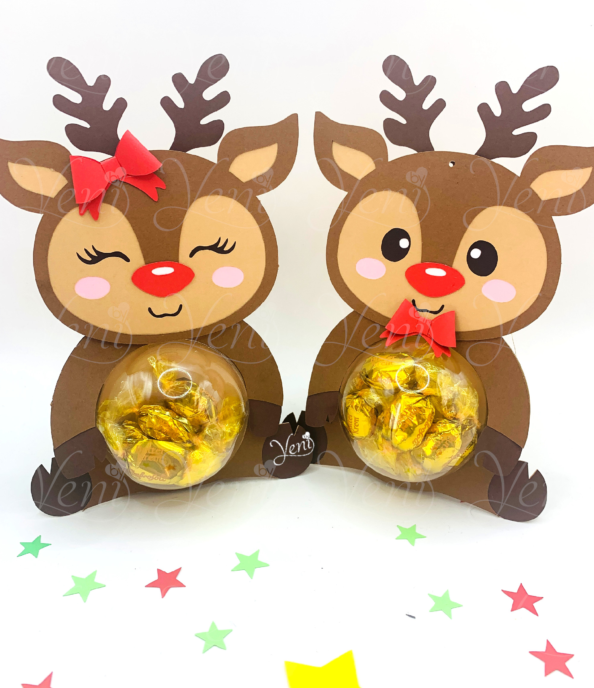 Christmas Reindeer Couple candy holder – Reindeer Ornament for 4 sizes ...