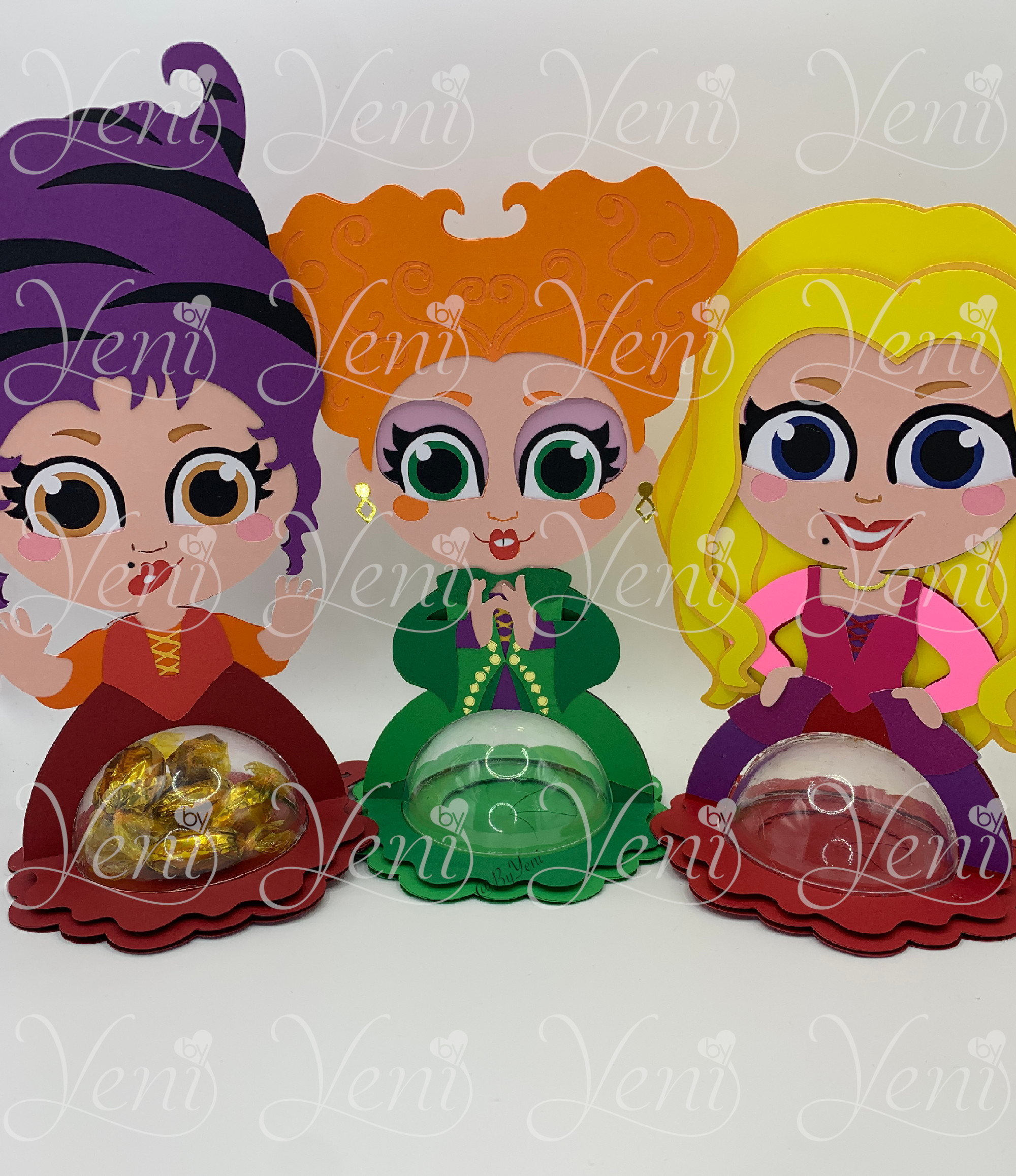 WITH Opening Mechanism Pack 3 witches Hocus Pocus Candy Holders – for 4